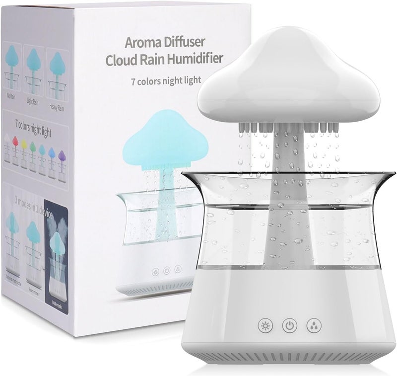 cjc Cloud Rain Humidifier for bedroom with Soothing Rain Sounds Sleep Aid, Waterfall Night Light, Mushroom Design Air Moisturizer，Room Decor Aesthetic for living room (White) - Image 1